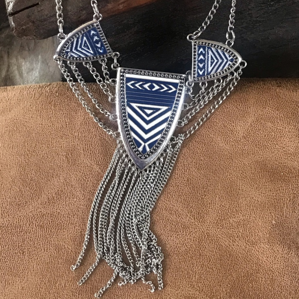 Bohemian navy and silver necklace